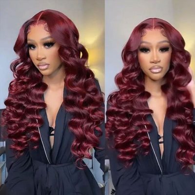 99J Burgundy Loose Deep Wig Human Hair Lace Front 180% Density - Image 6