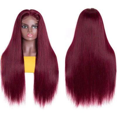 99J Burgundy Straight Wig Human Hair Lace Front 180% Density - Image 3