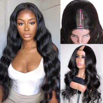 U Part Body Wave Wig Human Hair Glueless Machine Made 180% Density Natural Look - Image 7