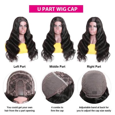 U Part Body Wave Wig Human Hair Glueless Machine Made 180% Density Natural Look - Image 5