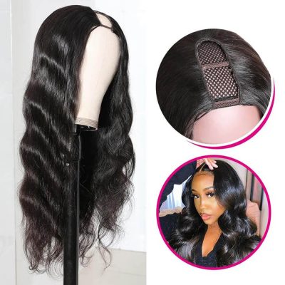 U Part Body Wave Wig Human Hair Glueless Machine Made 180% Density Natural Look - Image 6