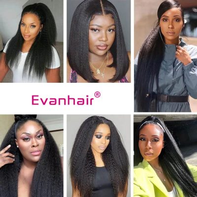 U Part Kinky Straight Wig Human Hair Glueless Machine Made 180% Density Natural Look - Image 6