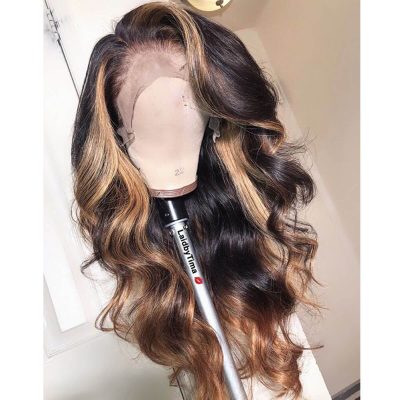 Highlight Brown Body Wave Wig Human Hair Lace Front With Dark Roots 180% Density - Image 5