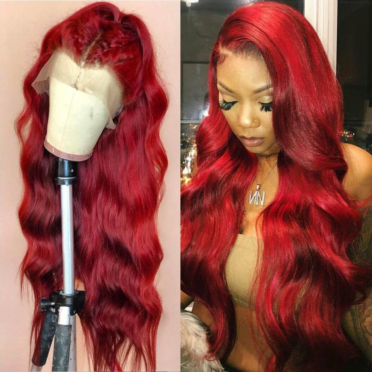 Evanhair-red-body-wave-wig-human-hair-for-women-16-30-inch (1) Red Body Wave Wig 100% Human Hair Lace Front 180% Density for Women - Image 1