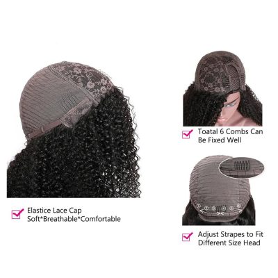 Right Side U Part Kinky Curly Wig Human Hair 180% Density Glueless Machine Made - Image 5