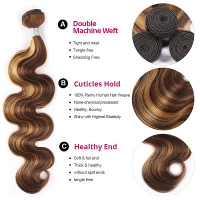 Highlight Honey Blonde Body Wave 3 Bundles 100% Human Hair Weave - Image 5
