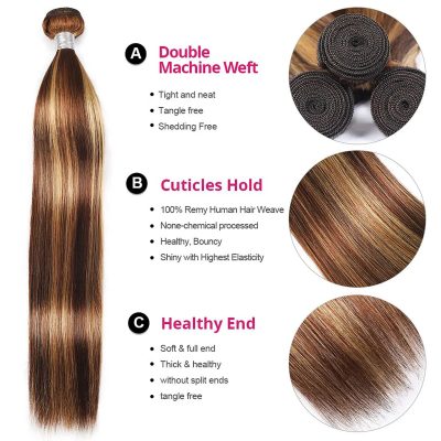 Highlight Honey Blonde Straight Hair 3 Bundles 100% Human Hair Weave - Image 6